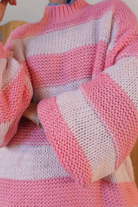 Louie Oversized Stripe Jumper Pink /12=